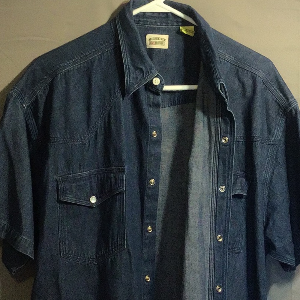 FIVE BROTHER - man’s snap/button front shirt  L  blue